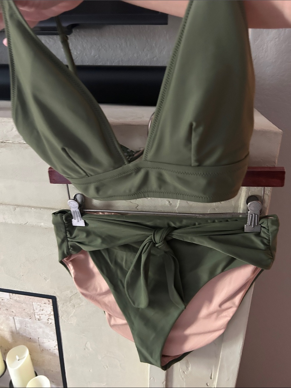 J.Crew Olive Green Tie-Front Bikini Set medium top large bottom